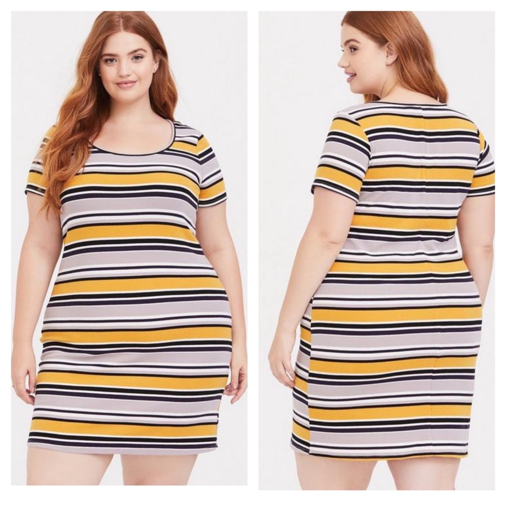 Torrid NEW 11957121 Black Yellow White Stripe Short Sleeve Ribbed T-Shirt Dress
